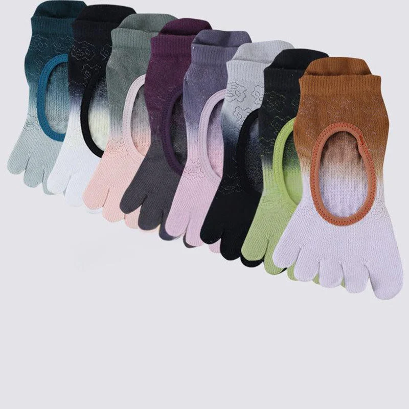 Olivenorma rutschfeste Pilates- und Barre-Tanzsocken mit atmungsaktivem, offenem Fersendesign und Farbverlauf, fünfzehenfreie Yoga-Socken