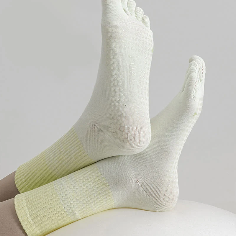 Olivenorma Atmungsaktive Zehentrennungs-Socken, rutschfeste Pilates- und Barre-Trainingssocken, Farbverlauf-Socken mit fünf Zehen, mittelhoch geschnittene Yoga-Socken
