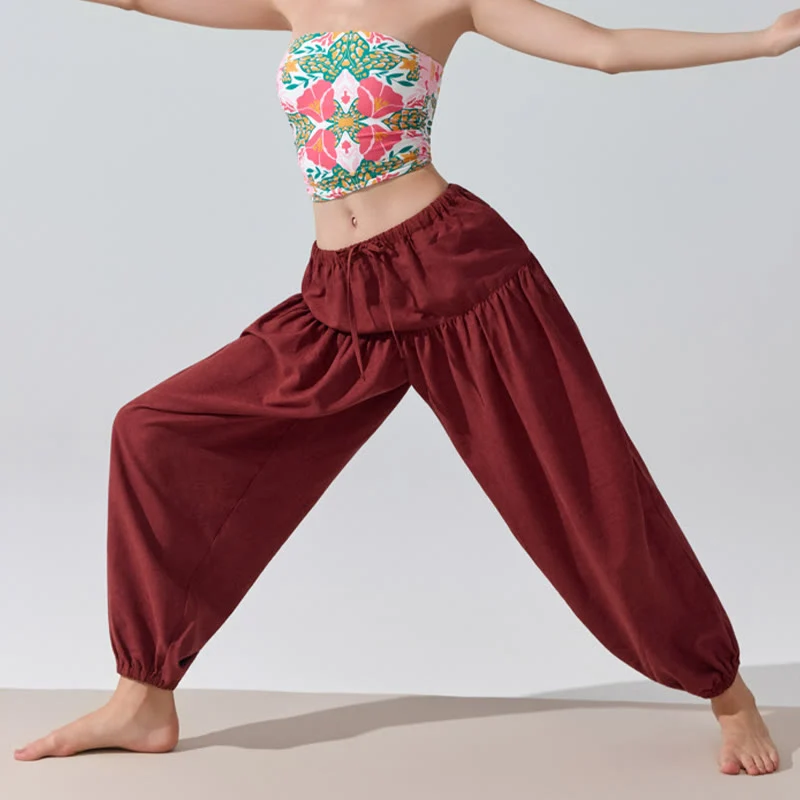 Olivenorma Yogahose in Unifarben, lockere Passform, Kordelzug