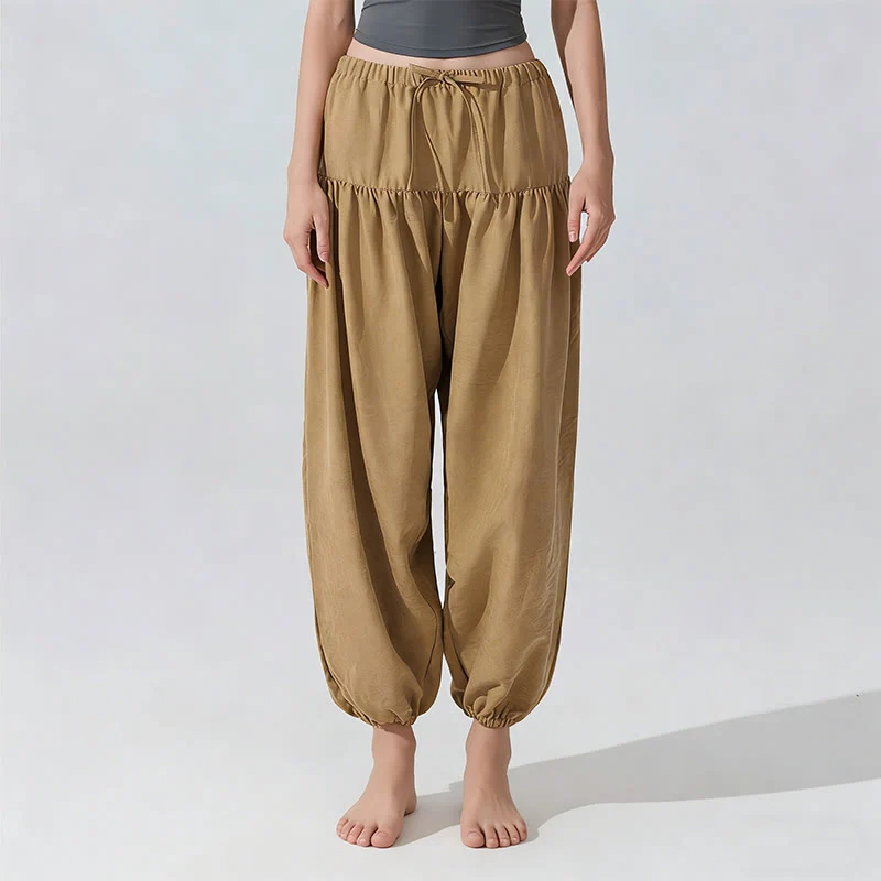 Olivenorma Yogahose in Unifarben, lockere Passform, Kordelzug