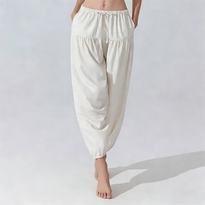 Olivenorma Yogahose in Unifarben, lockere Passform, Kordelzug