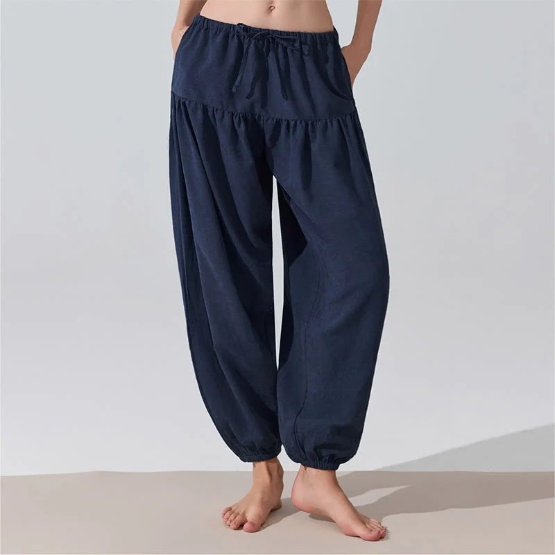 Olivenorma Yogahose in Unifarben, lockere Passform, Kordelzug
