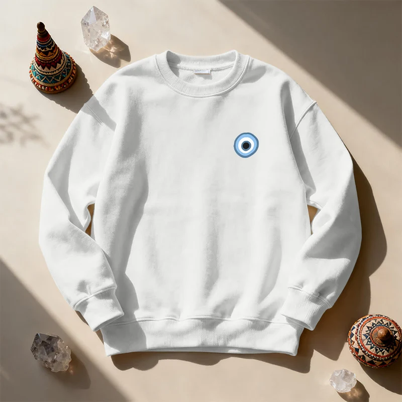 Olivenorma Unisex Sweatshirt mit blauem bösen Blick