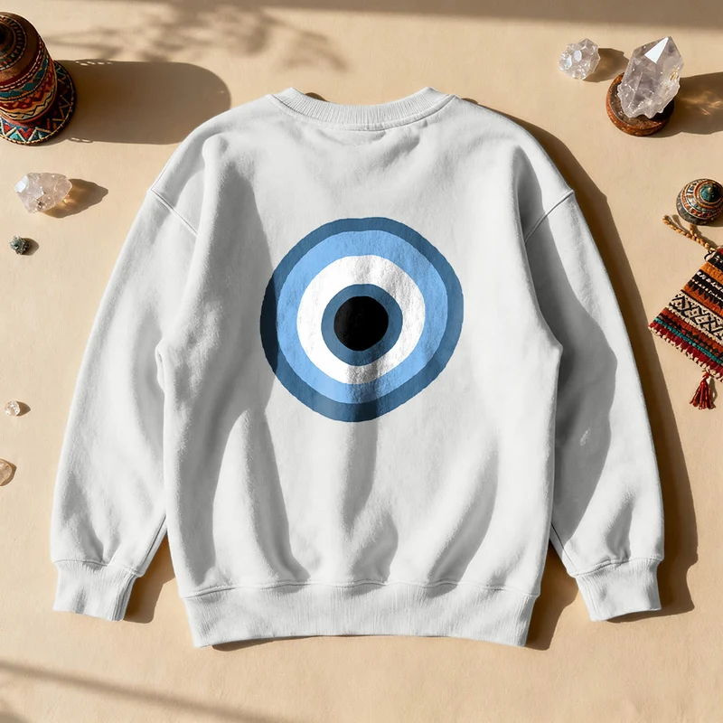 Olivenorma Unisex Sweatshirt mit blauem bösen Blick