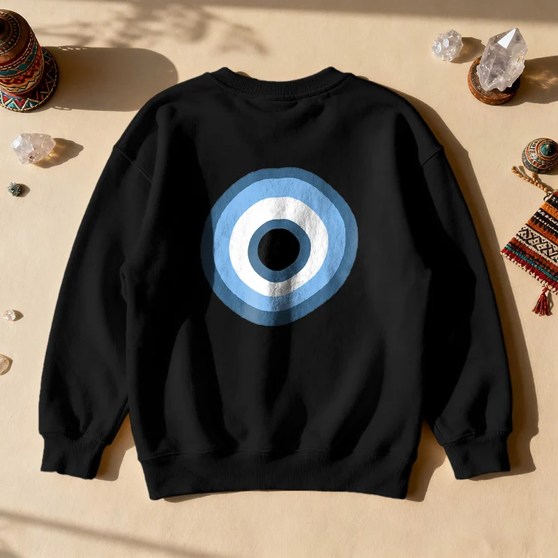 Olivenorma Unisex Sweatshirt mit blauem bösen Blick