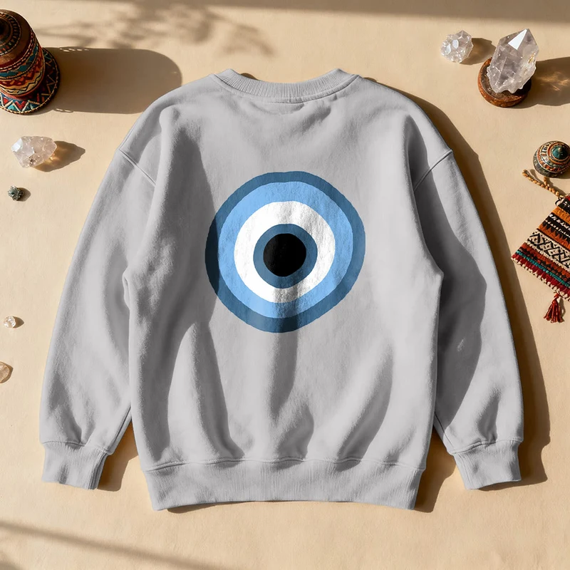 Olivenorma Unisex Sweatshirt mit blauem bösen Blick