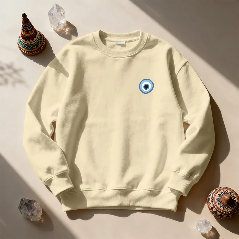 Olivenorma Unisex Sweatshirt mit blauem bösen Blick