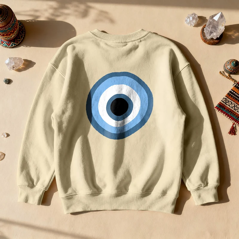 Olivenorma Unisex Sweatshirt mit blauem bösen Blick