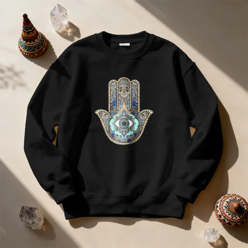 Olivenorma Chic Evil Eye Hamsa Hand Sweatshirt