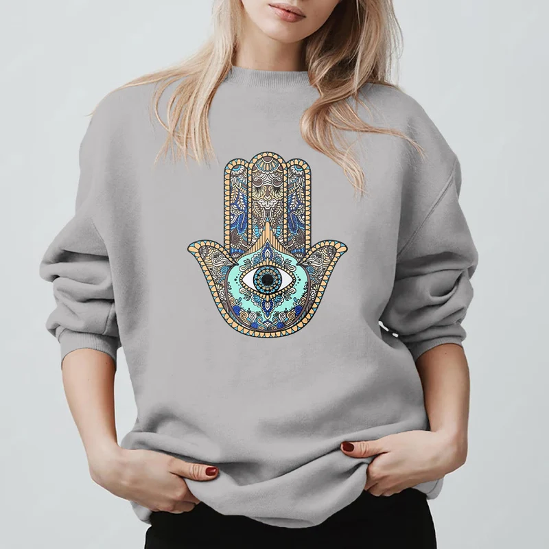 Olivenorma Chic Evil Eye Hamsa Hand Sweatshirt
