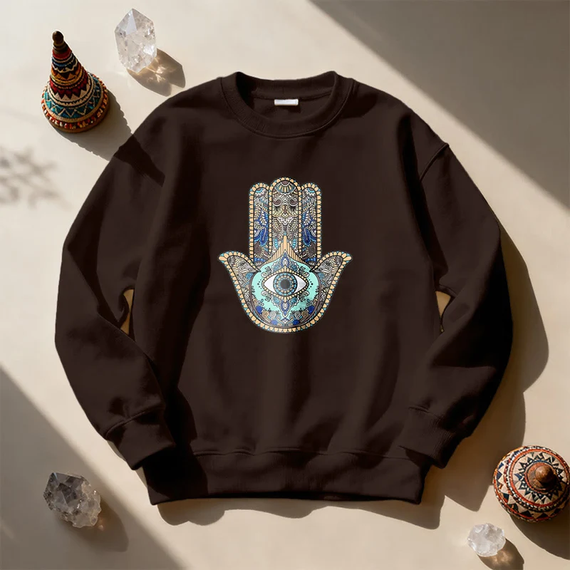 Olivenorma Chic Evil Eye Hamsa Hand Sweatshirt
