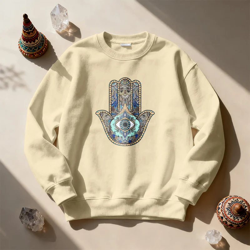 Olivenorma Chic Evil Eye Hamsa Hand Sweatshirt