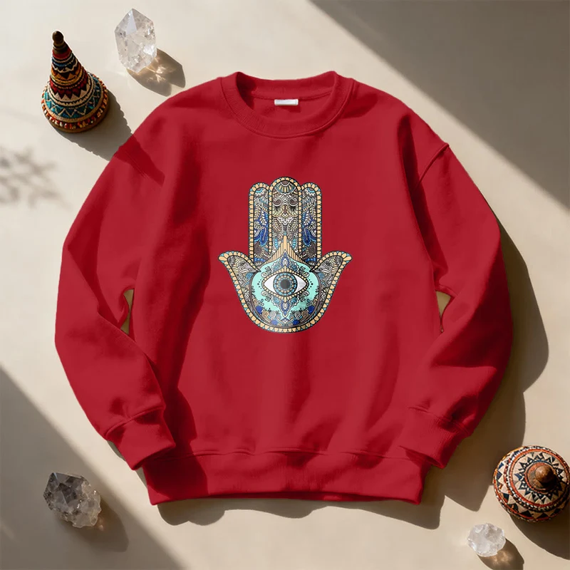 Olivenorma Chic Evil Eye Hamsa Hand Sweatshirt