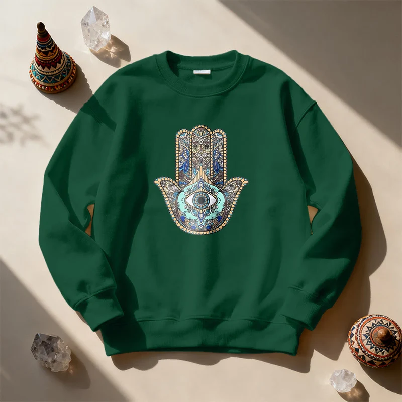Olivenorma Chic Evil Eye Hamsa Hand Sweatshirt