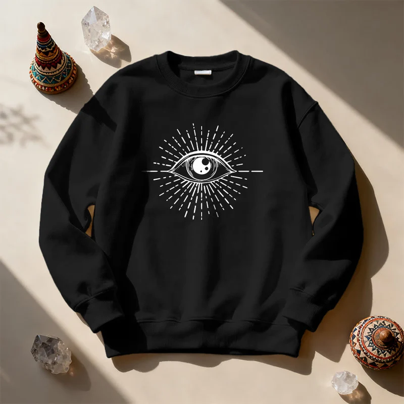 Olivenorma Spirituelles Sweatshirt mit Sonnenstrahlenmotiv und bösem Blick
