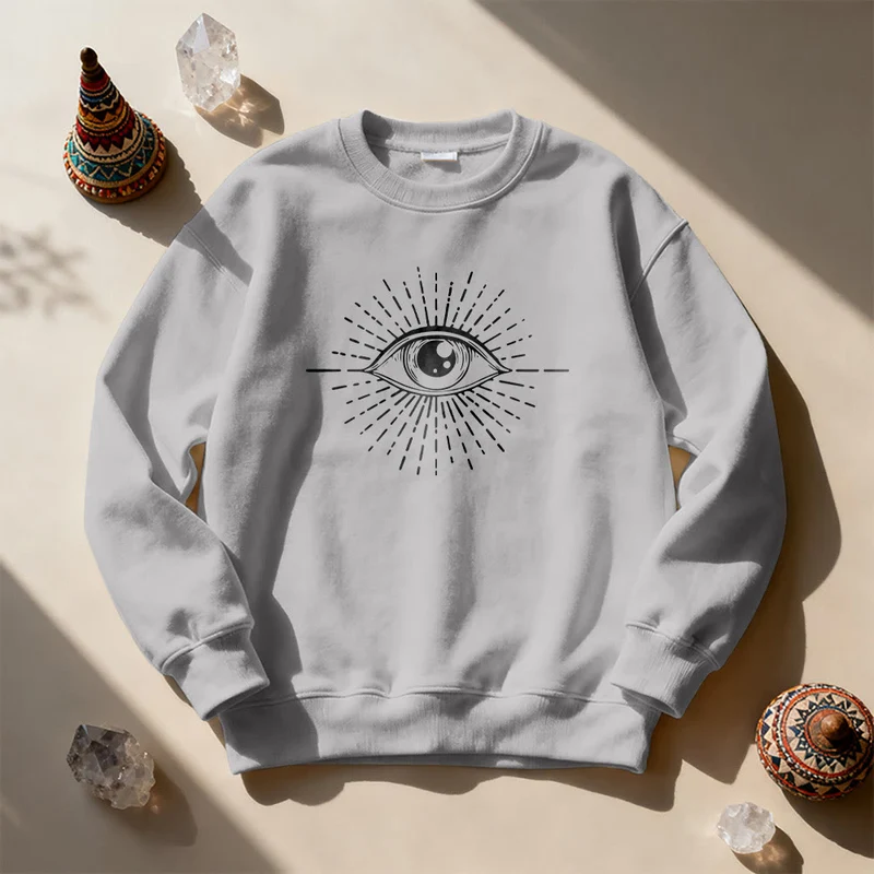 Olivenorma Spirituelles Sweatshirt mit Sonnenstrahlenmotiv und bösem Blick