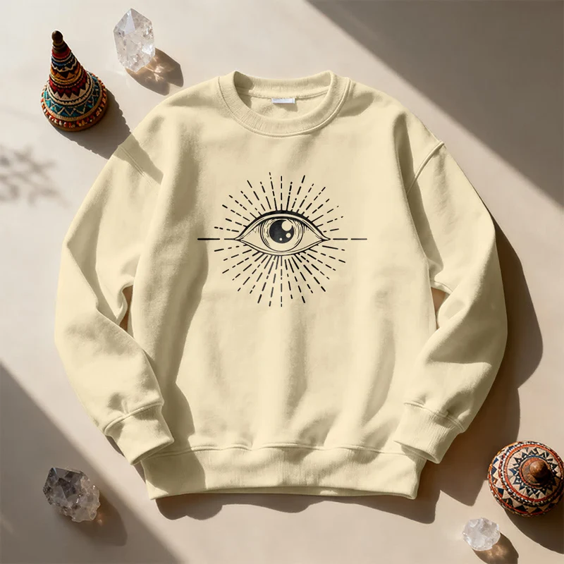 Olivenorma Spirituelles Sweatshirt mit Sonnenstrahlenmotiv und bösem Blick