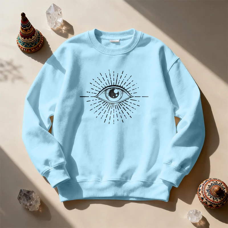 Olivenorma Spirituelles Sweatshirt mit Sonnenstrahlenmotiv und bösem Blick