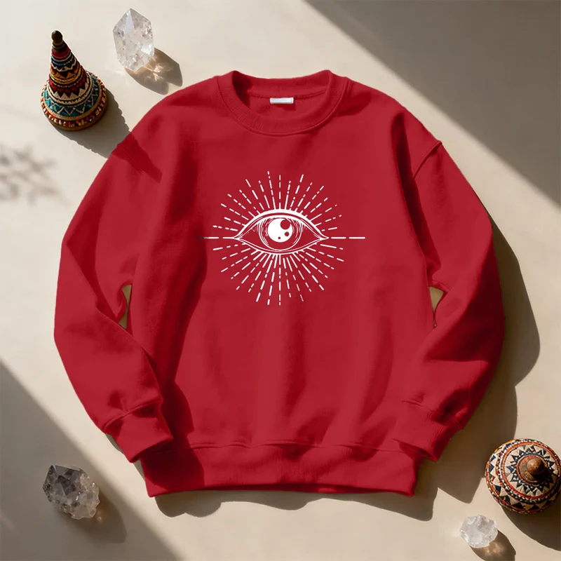 Olivenorma Spirituelles Sweatshirt mit Sonnenstrahlenmotiv und bösem Blick