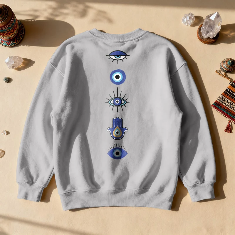 Olivenorma Stilvolles Sweatshirt mit Aufdruck des Bösen Blicks