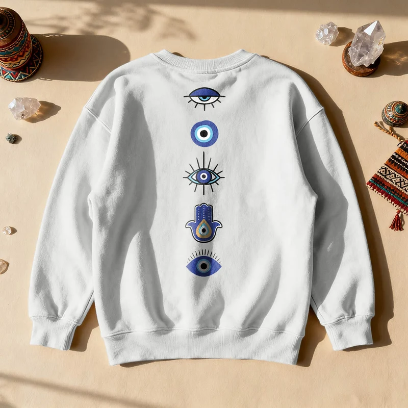 Olivenorma Stilvolles Sweatshirt mit Aufdruck des Bösen Blicks
