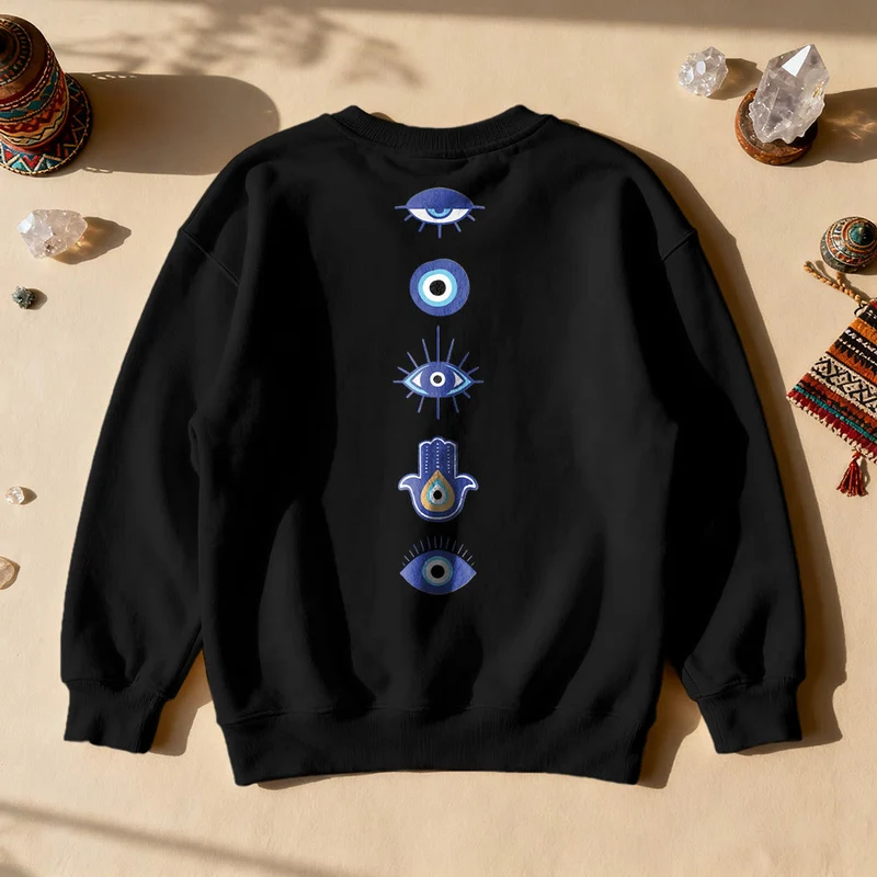 Olivenorma Stilvolles Sweatshirt mit Aufdruck des Bösen Blicks