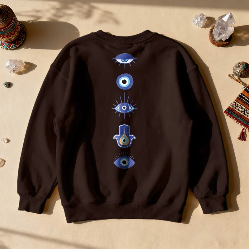 Olivenorma Stilvolles Sweatshirt mit Aufdruck des Bösen Blicks