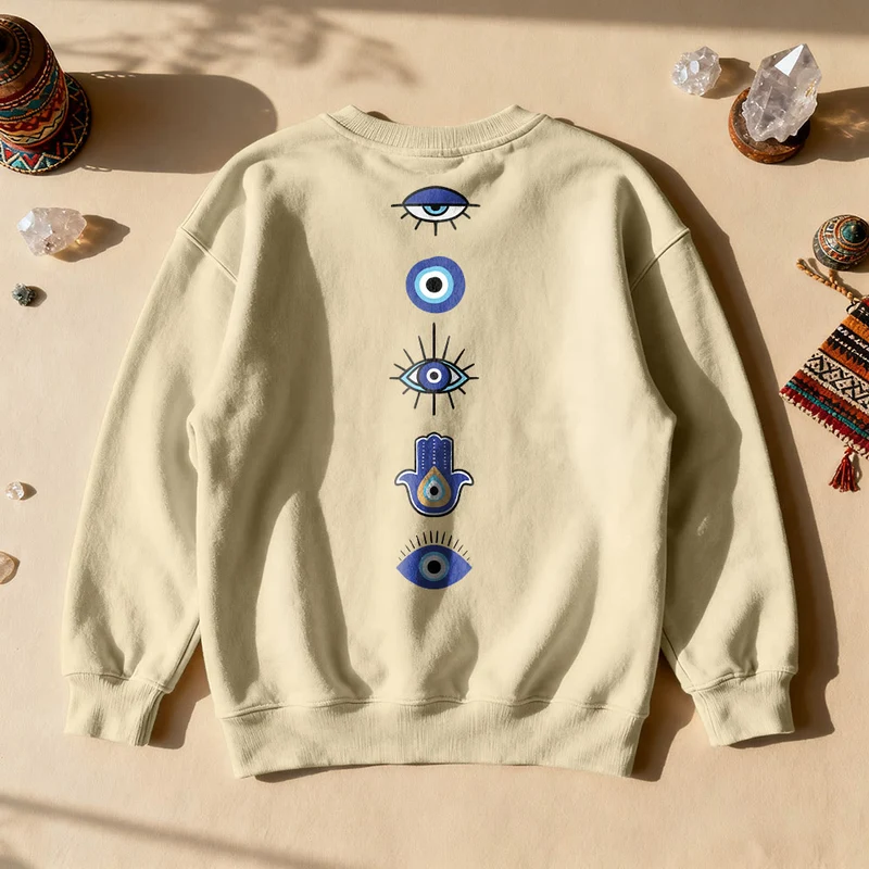 Olivenorma Stilvolles Sweatshirt mit Aufdruck des Bösen Blicks