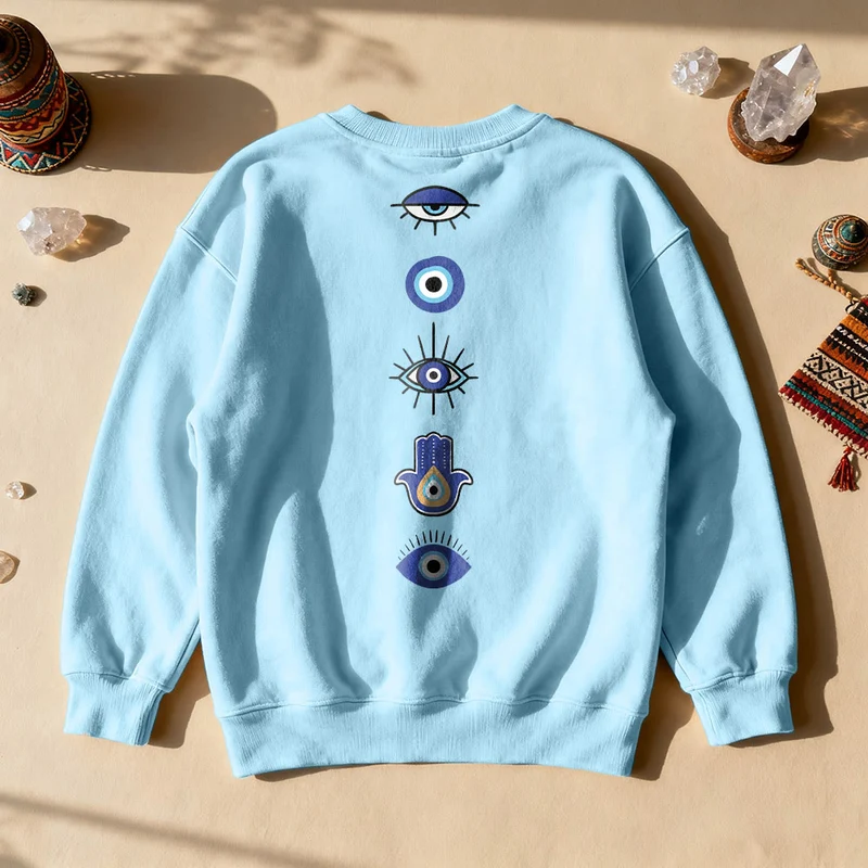 Olivenorma Stilvolles Sweatshirt mit Aufdruck des Bösen Blicks