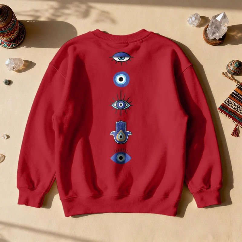 Olivenorma Stilvolles Sweatshirt mit Aufdruck des Bösen Blicks