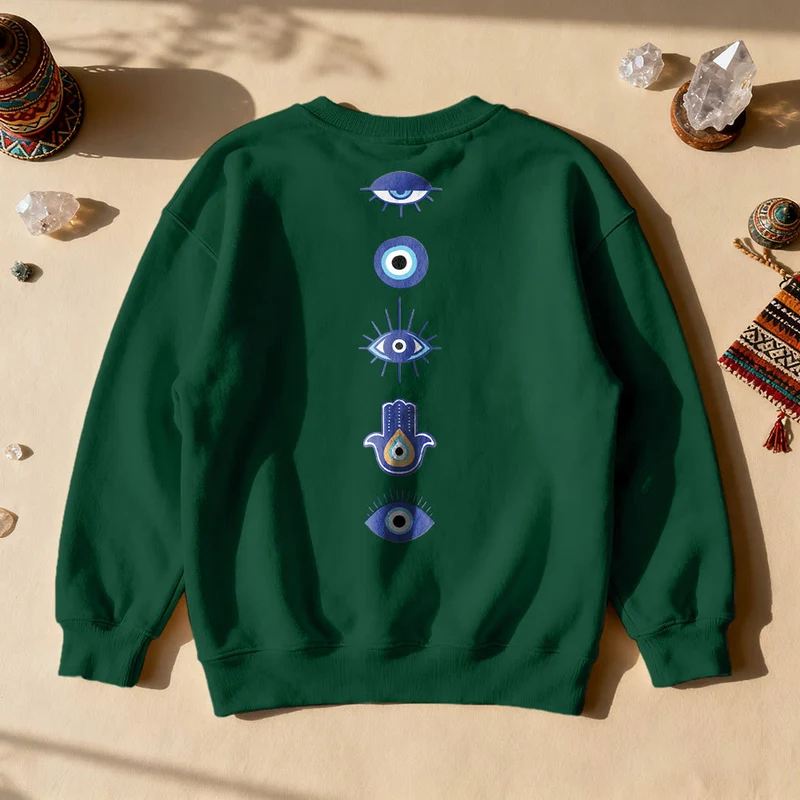 Olivenorma Stilvolles Sweatshirt mit Aufdruck des Bösen Blicks