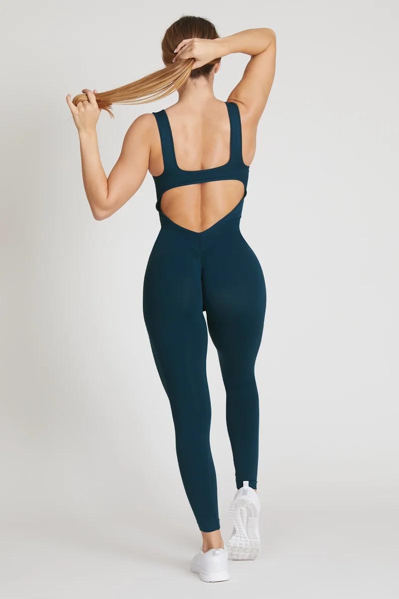 Jumpsuit Push Up Lunga Clio Spalla Larga Blu Petrolio