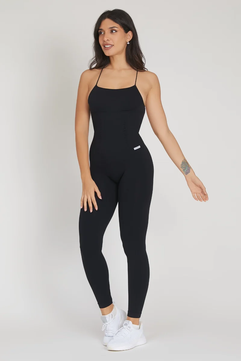Jumpsuit Push Up Lunga Teti Bretelline Nero