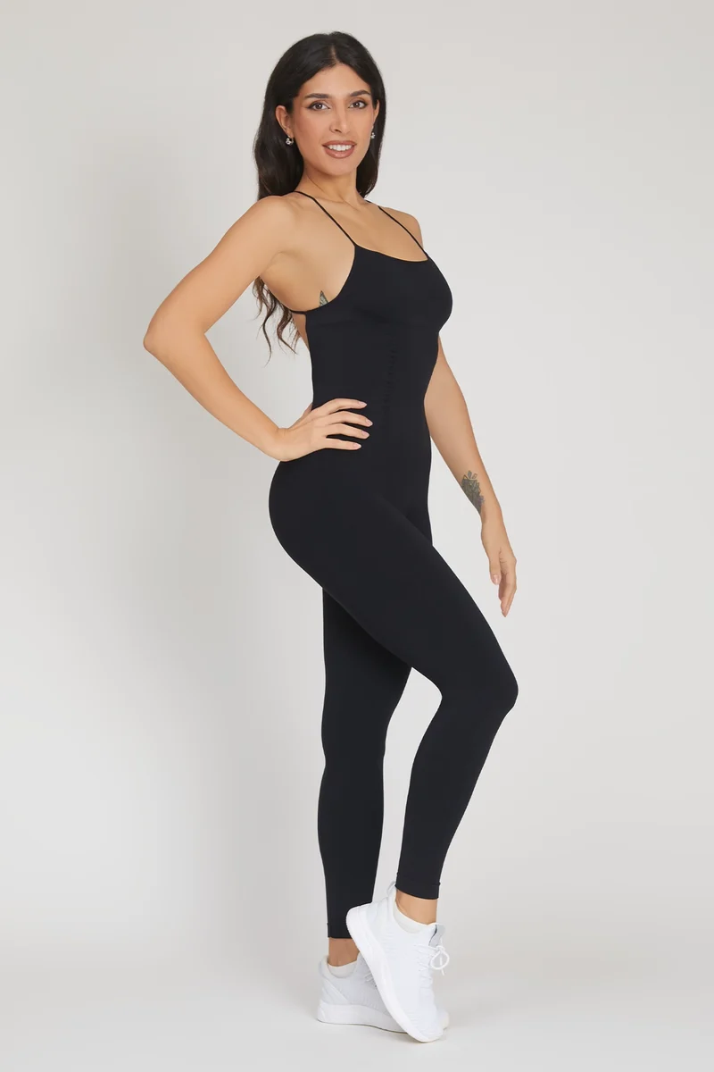 Jumpsuit Push Up Lunga Teti Bretelline Nero