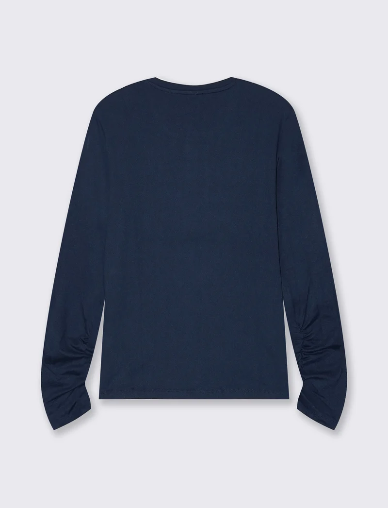 T-shirt basica manica lunga slim fit - Verde petrolio