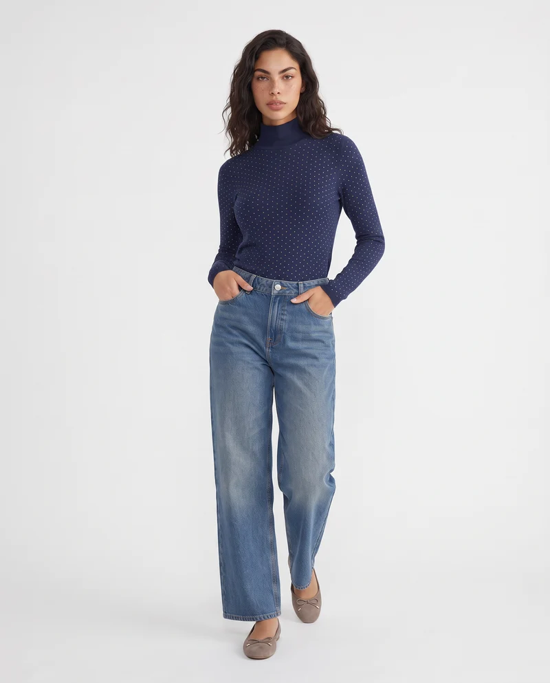 Maglia manica lunga mezzo collo - Blu
