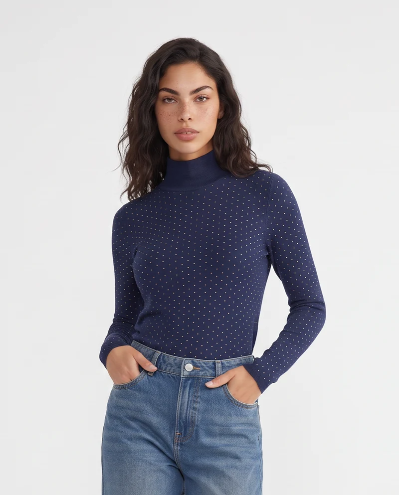 Maglia manica lunga mezzo collo - Blu