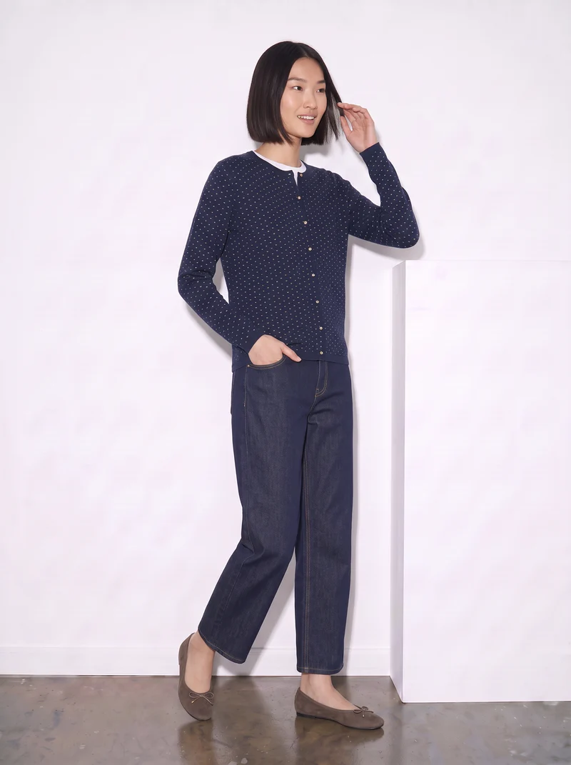 Cardigan girocollo con pois in lurex - Blu