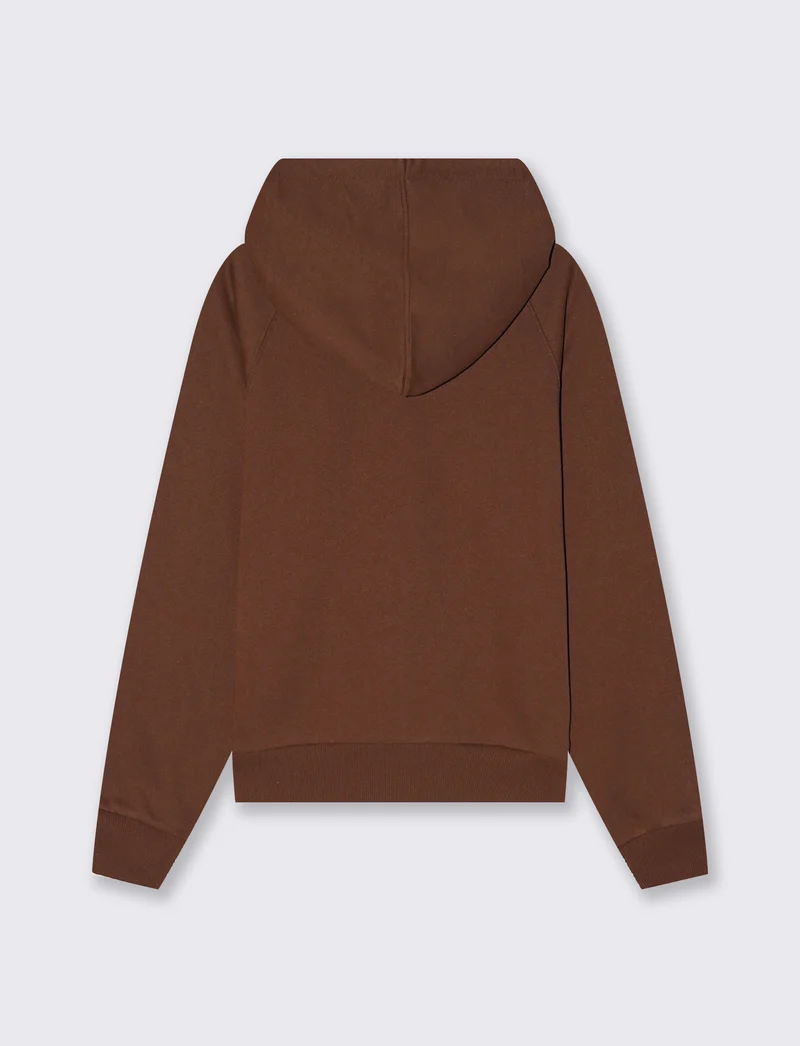 Felpa con cappuccio e zip ampia - Marrone cioccolato