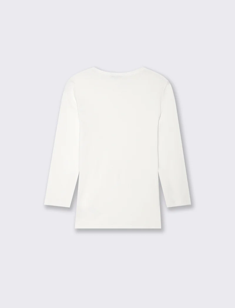 T-shirt basica a costine girocollo 3/4 - Bianco latte