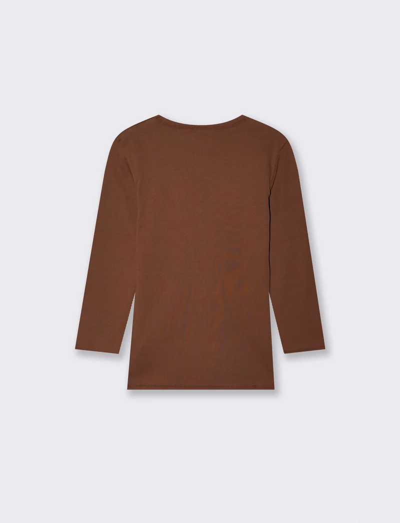 T-shirt a costine con scollo a V - Marrone cioccolato