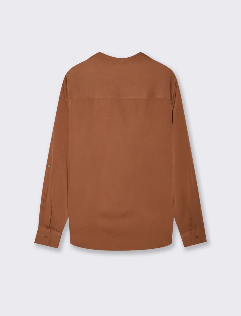 Camicia manica lunga con tasche frontali - Marrone tabacco