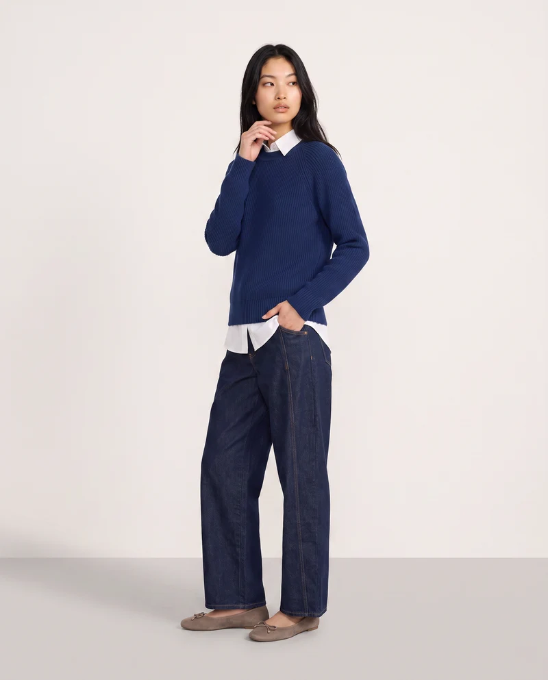 Maglia manica lunga girocollo versatile - Bluette