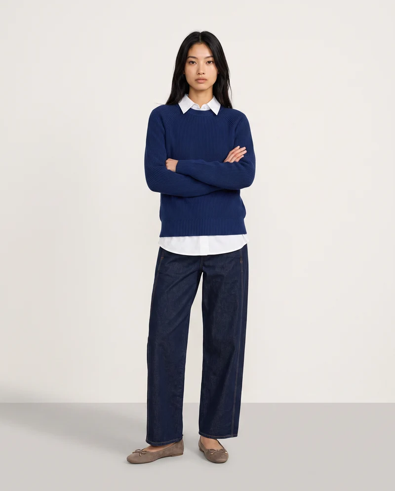 Maglia manica lunga girocollo versatile - Bluette