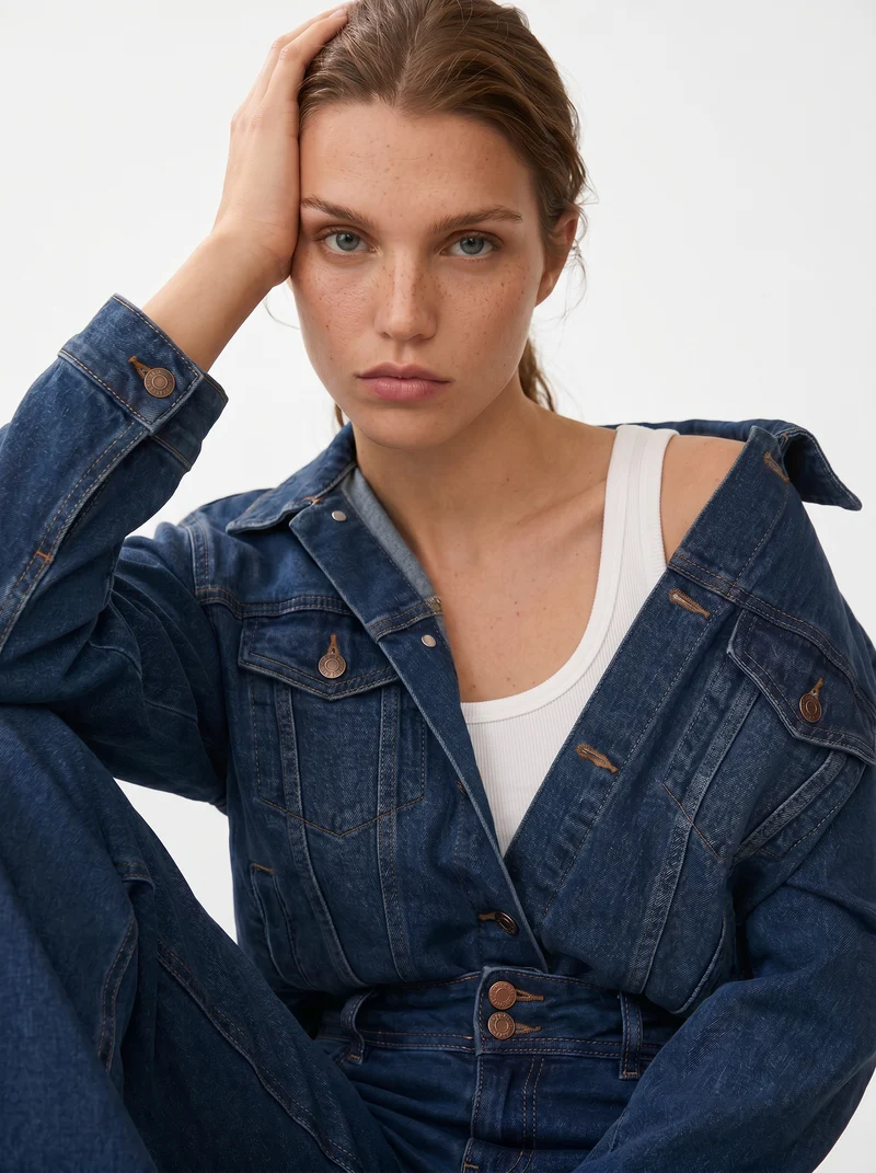 Giubbotto denim con tasche frontali - Denim