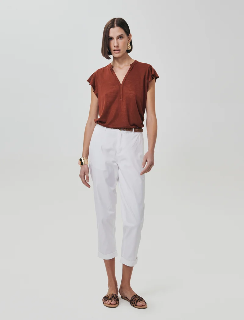 T-Shirt Scollo a V Manica Corto - Cognac