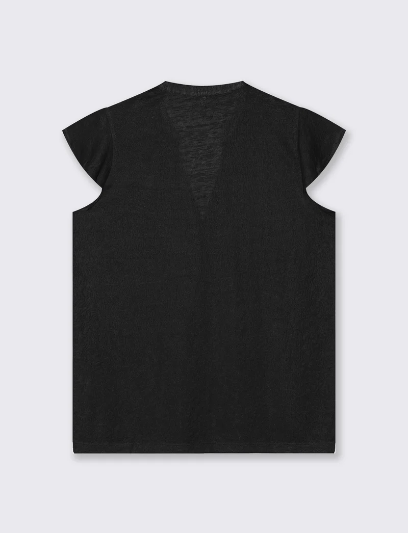 T-Shirt Scollo a V Manica Corto - Nero