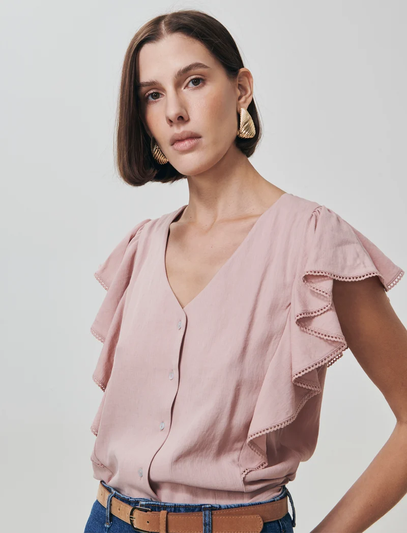 Camicia Giro Maniche con Rouches - Rosa antico