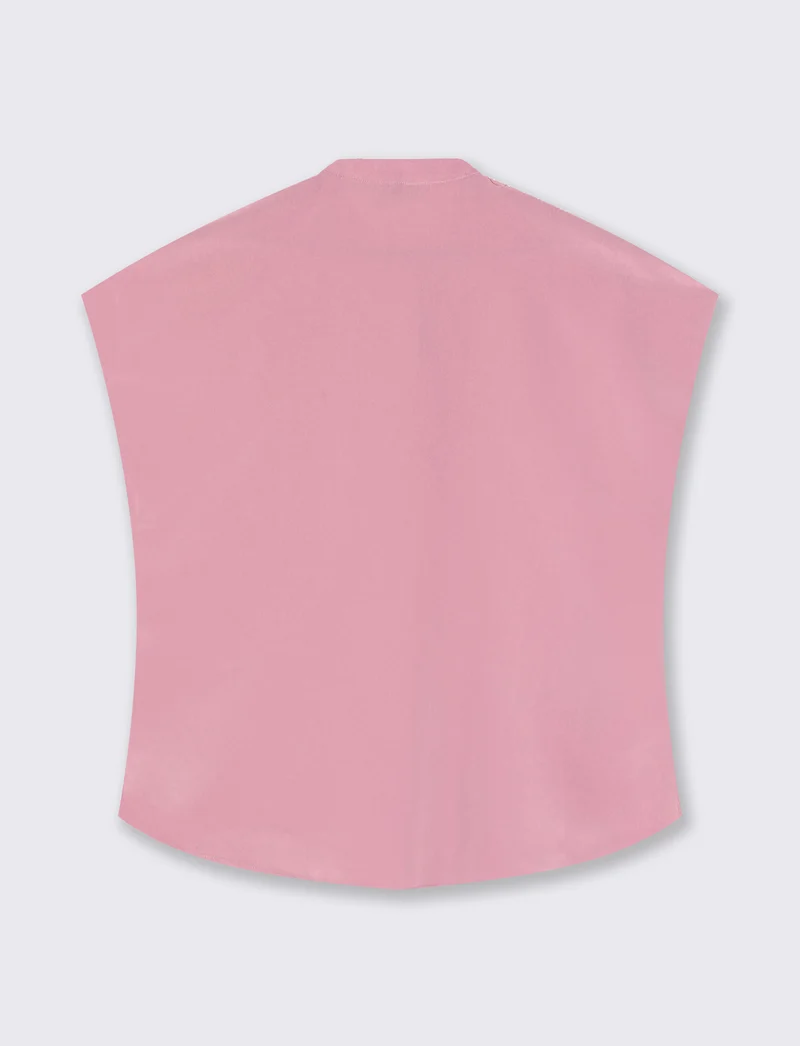 Blusa con colletto coreano e spacchi - Rosa polvere