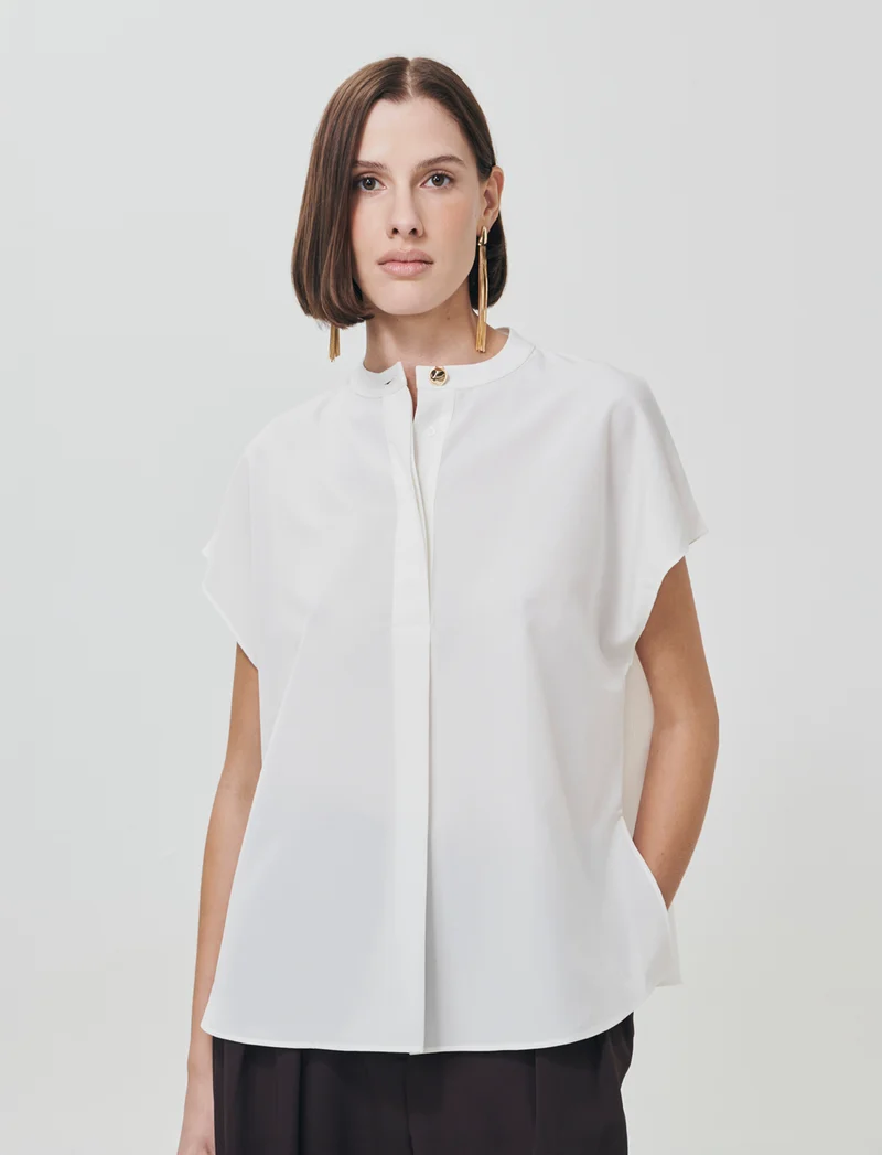 Blusa con colletto coreano e spacchi - Avorio